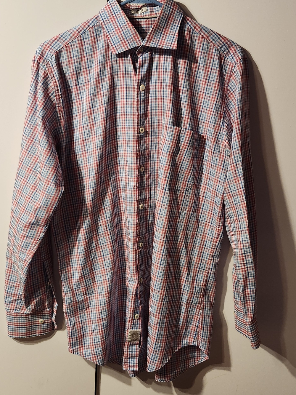 Peter Millar Red and Blue Plaid Cotton Button-Down Shirt